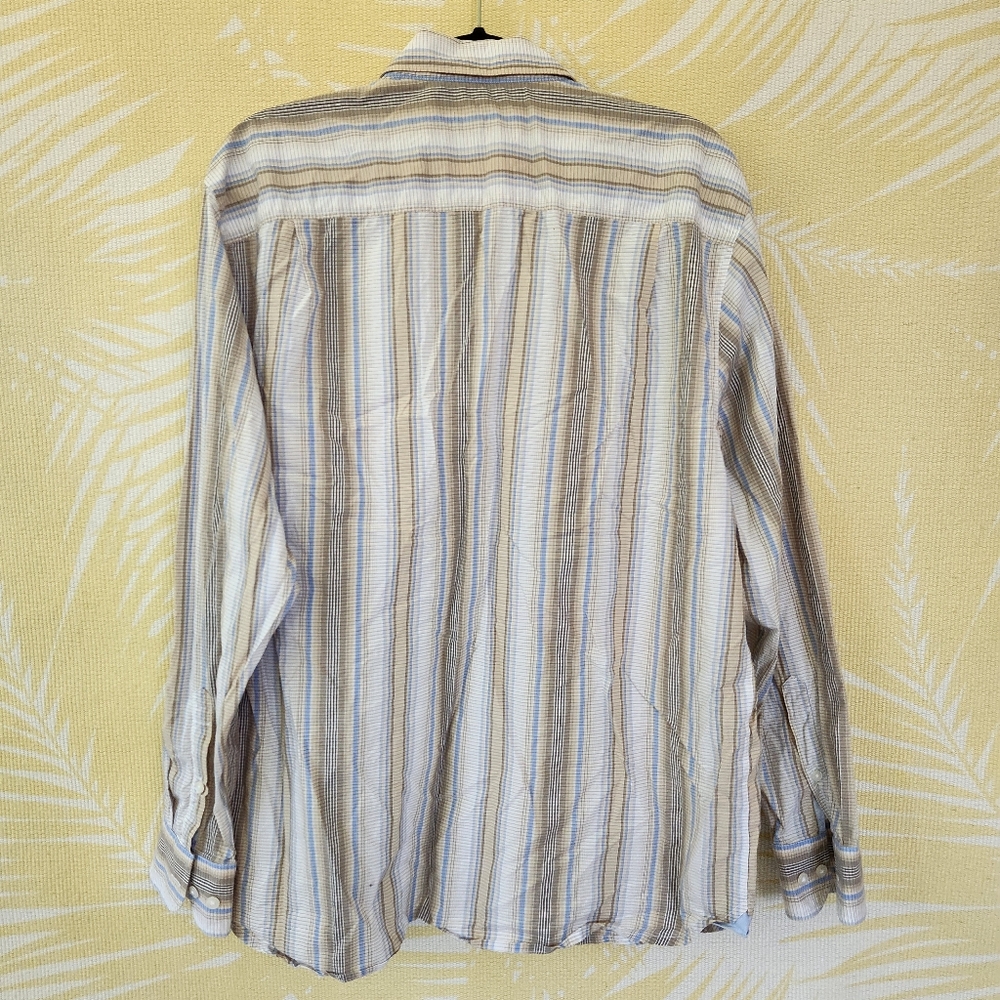 Tommy Bahama Tan/White/Yellow Striped Long Sleeve Button Down Dress Shirt- L